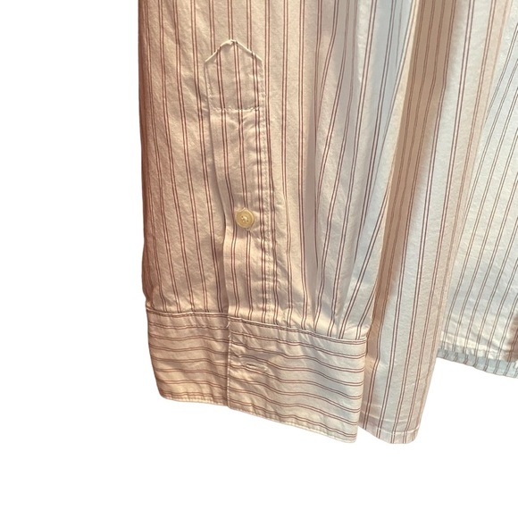 Old Navy mens long sleeve pin striped button front shirt, tan/white, size XXL - Picture 2 of 8